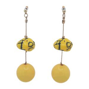 Boho Retro Yellow & Black Acrylic Dangle Earrings - Mod Chunky Bead Jewelry XLNT